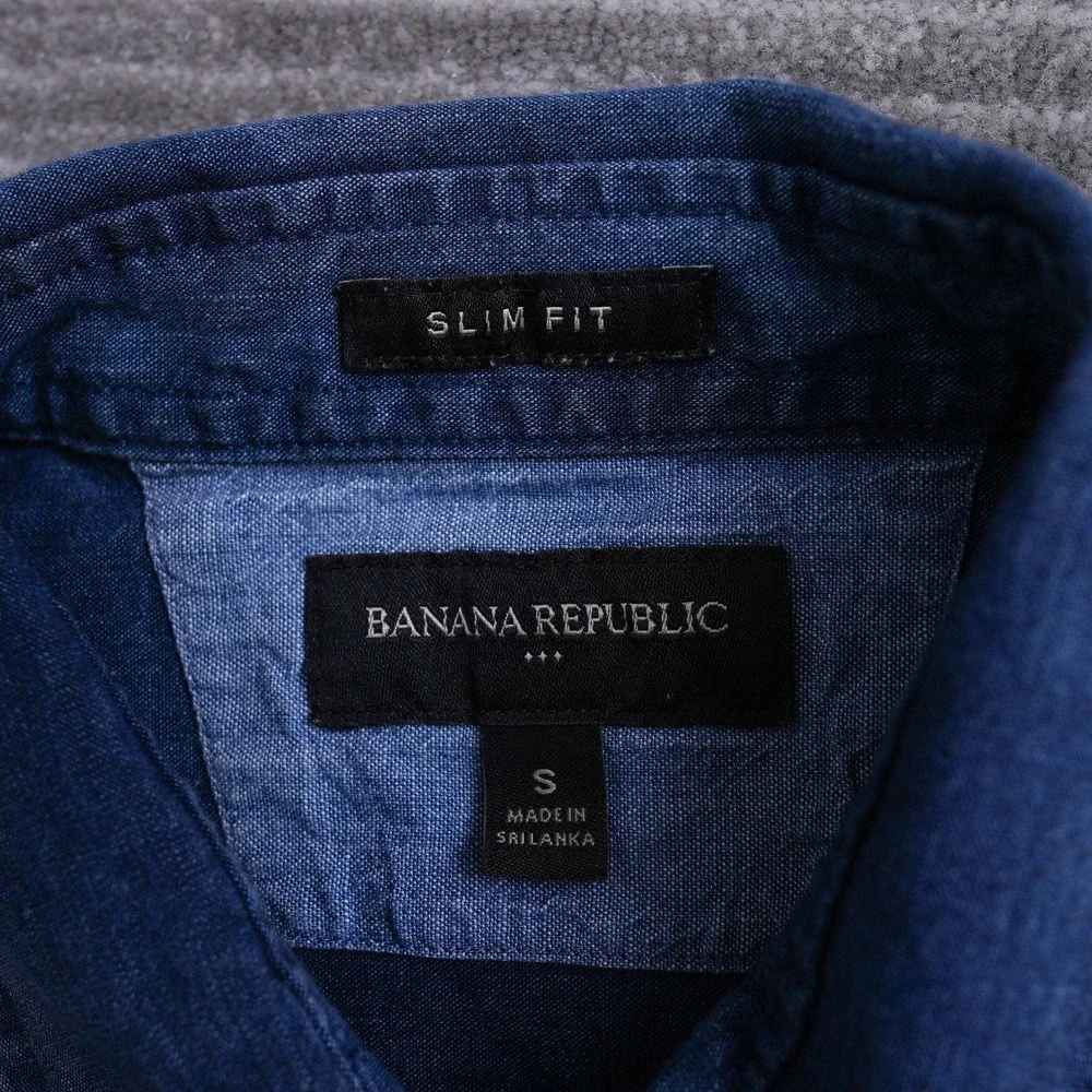 Banana Republic Men Slim Fit Denim Button Down Shirt Small Dark Wash Blue Indigo